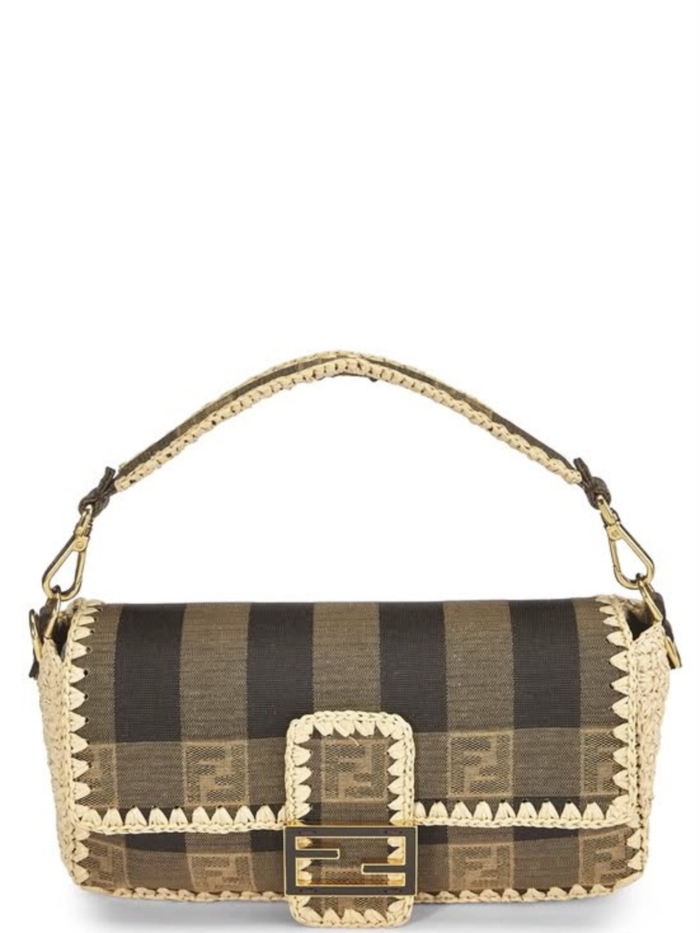 FENDI PEQUIN STRIPE RAFFIA CROCHET BAGUETTE